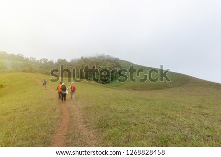 group of tourist on Top of mountain in Mon jong doi, Chiang Mai, Thailand