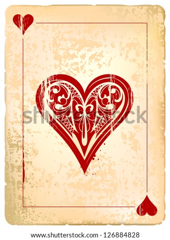 Ace of hearts. Vintage style with dirty grunge elements.