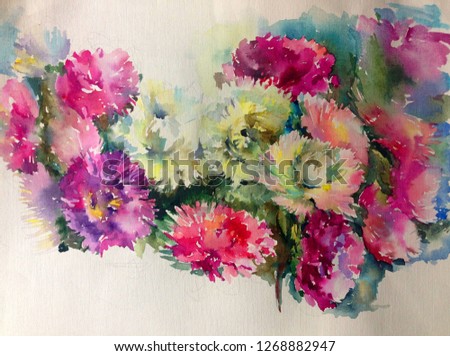 Abstract bright colored decorative background . Floral pattern handmade . Beautiful tender romantic summer bouquet of flowers , made in the technique of watercolors from nature