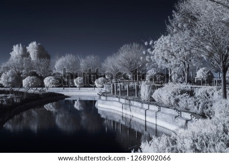 izmir natural life park with waterway infrared photo outdoor snowy rest area
