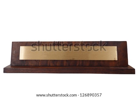 Blank wooden name plate, isolated on white Royalty-Free Stock Photo #126890357
