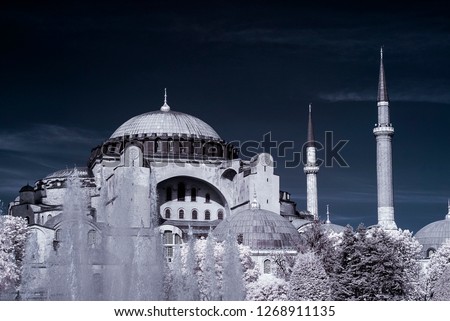 hagia sophia mosque cami camii minare infrared photo church cathedral with snowy trees