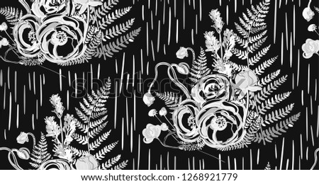 fern peony yellow colorful vector design flower art painting decoration wallpaper seamless pattern garden