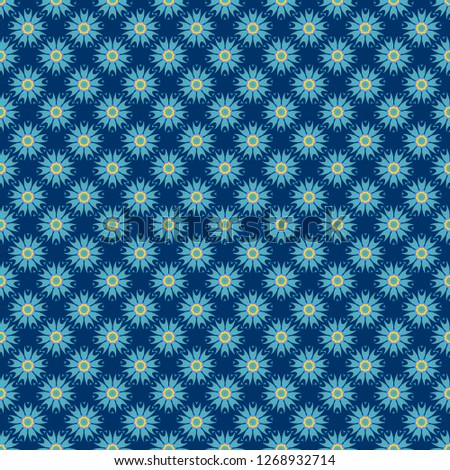Vector seamless pattern with small flowers in a blue, yellow and violet colors. Rich fashionable floral texture for wallpaper, interior, tiles, print, textiles, packaging and various types of design.