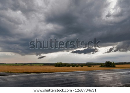 Autumn storm approaching in the fields before harvest.