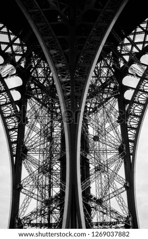 Eiffel Tower details of ironwork, Paris, France, Black and White