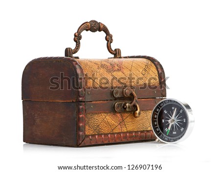 chest and compass isolated on white background