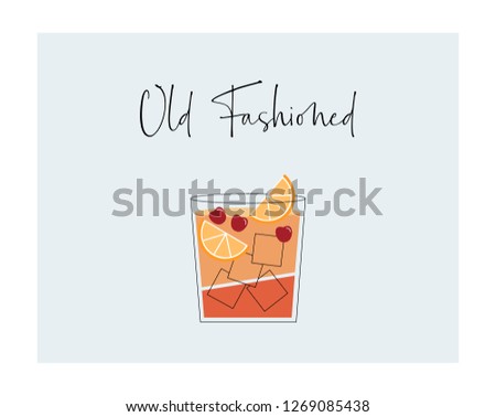 Old fashioned cocktail with oranges and cherry