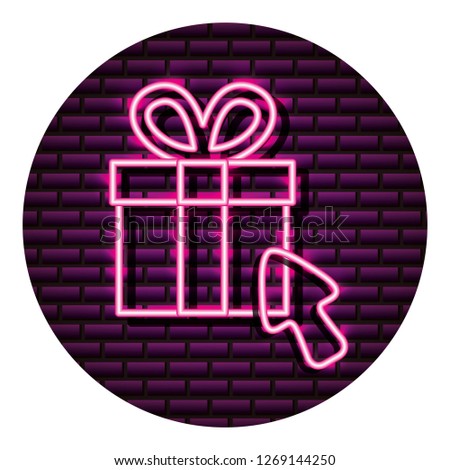 gift box shopping arrow neon brick wall