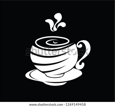 Coffee mugs and white smoke with a black background