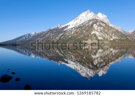 Landscape of Teton Mountain and Jenny  Lake, Grand Teton National Park, Wyoming, USA.
