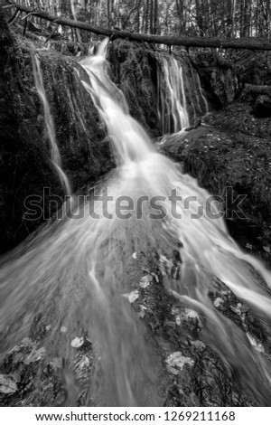 Black and white of waterfall at Tillman Ravine