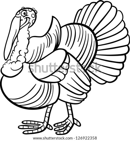 Black and White Cartoon Vector Illustration of Funny Turkey Farm Bird Animal for Coloring Book