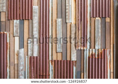 Grunge old wood and rusty roofing sheet wall background Royalty-Free Stock Photo #126926837