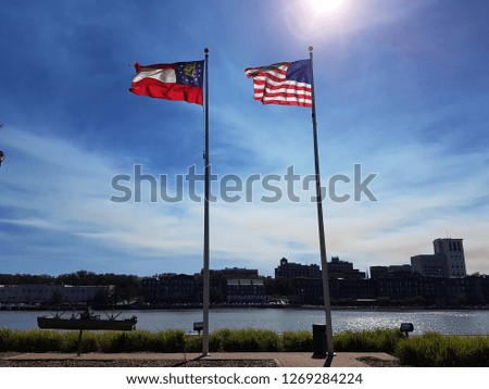 Savannah Georgia Country and State Flags in the Wind