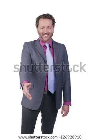 Happy doctor ready to make a deal over white background