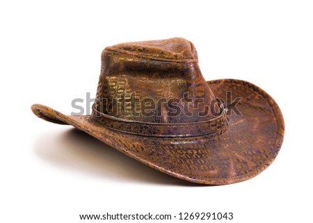 Beautiful and diverse subject. Beautiful and original look and background on an interesting brown cowboy hat on a white isolated background.