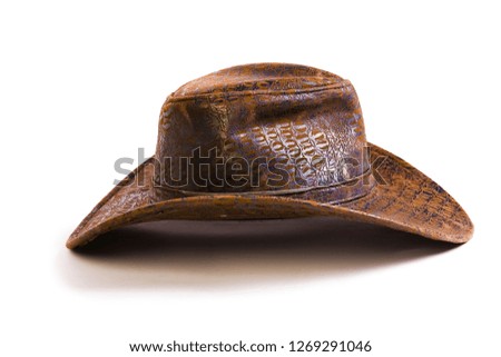 Beautiful and diverse subject. Beautiful and original look and background on an interesting brown cowboy hat on a white isolated background.