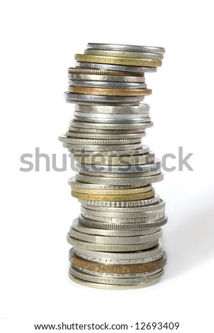 Stack of  coins isolated on white