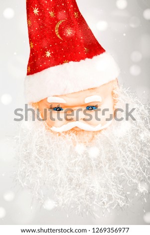 Santa Clause ,christmas card , white background , snowing