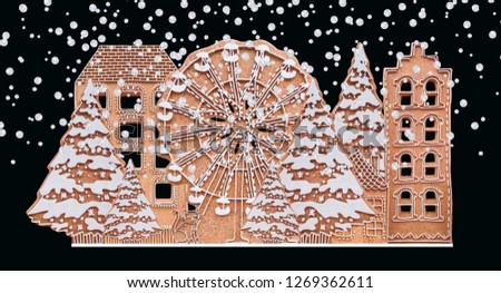 Fake town in winter season cut from foam with Color coating and paint backgrounds