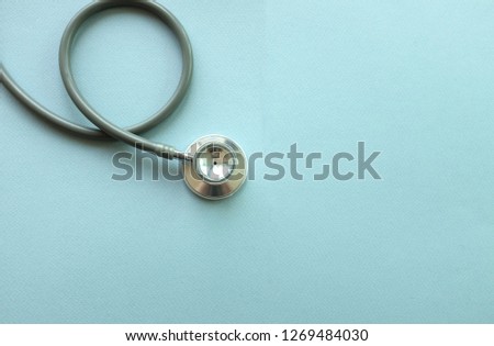 copy space and Flat lay  , top view stethoscope on blue background space for text
