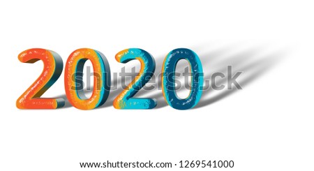 3D Number Year 2020 joyful hopeful colors and white background