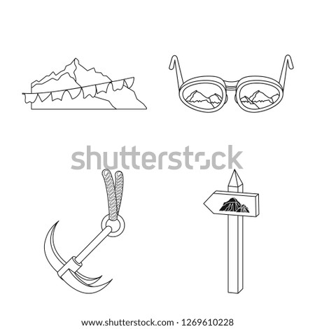 Vector design of mountaineering and peak sign. Collection of mountaineering and camp vector icon for stock.