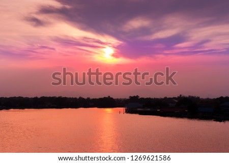 The view of the sunset in Bangtaboon River in Thailand