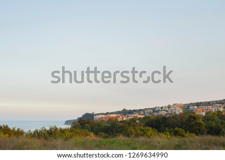 The Bulgarian resorts in the summer. The city of Byala in the morning sun. European recreation area. Morning sunrise over the Black Sea coast.