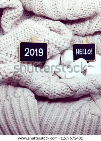 hello 2019 chalkboards on knitted background