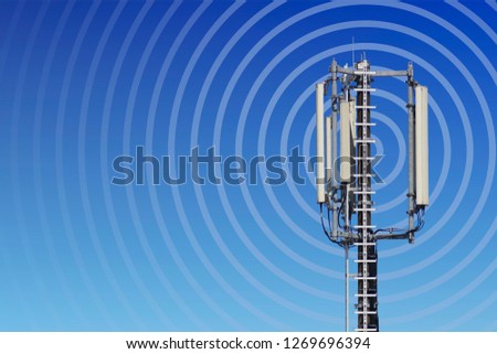 transmission tower with radio waves Royalty-Free Stock Photo #1269696394