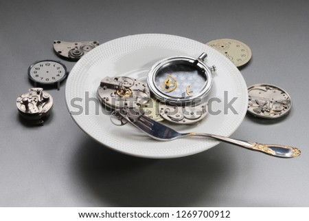 Abstract breakfast of spare parts from the watches.