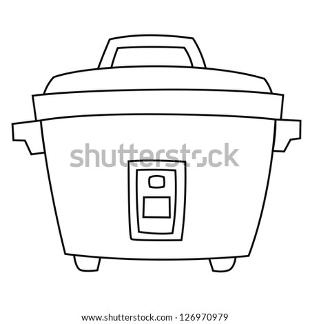 Black outline vector rice cooker on white background.