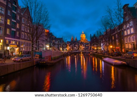 Beautiful view of Amsterdam canal at the night.