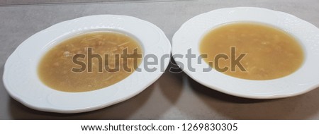 
Cooked soup with chickpeas and noodles