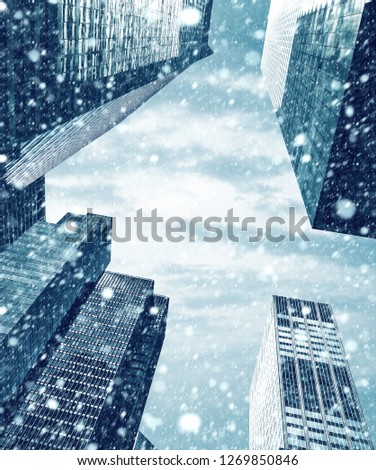 New York City. Winter concept. Falling snow in NYC. Winter Manhattan in the snowfall