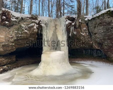 Frozen Falls In Forest-Upper Peninsula, Michigan