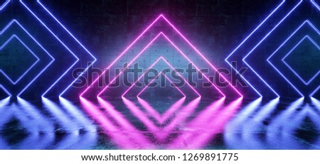 Elegant Neon Sci Fi Modern Futuristic Retro Dark Grunge Concrete Reflection Room With Purple Pink Blue Glowing Neon Triangle Rectangle Shapes 3D Rendering Illustration