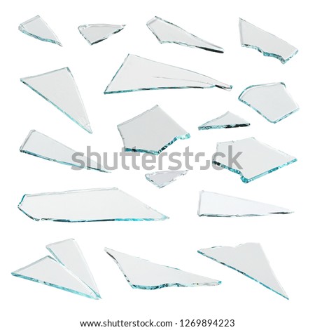 Set pieces broken glass isolated on white background, with clipping path Royalty-Free Stock Photo #1269894223