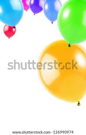 colorful flying balloons isolated on white, vertical image