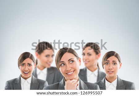 Group of business women clones with different emotions