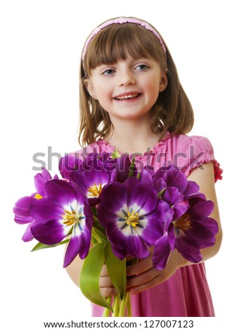 happy little girl with flowers - mothers day concept
