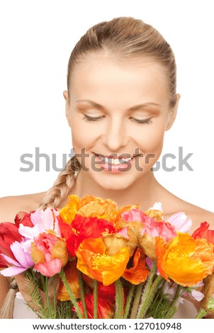 picture of lovely woman with red flowers..
