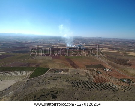 Toledo. Aerial view in olive  fields of Mora,. Spain. Drone Photo