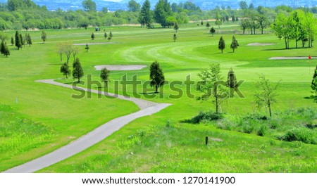 Landscape of golf course in Hokkaido, near Sapporo riverbed - May 22, 2018