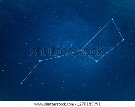 Really north sky with Big Dipper Constellation with lines. Ursa Major or The Great Bear at starry winter night sky. Royalty-Free Stock Photo #1270185991