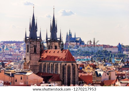Church of Our Lady before Tyn and the Prague Castle on the background