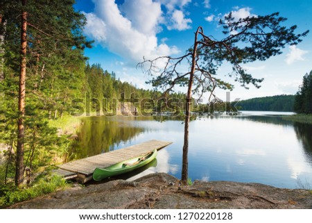 Beautiful canoeing scene at Tervajarvi lake from national park Repovesi, Kouvola, Finland Royalty-Free Stock Photo #1270220128
