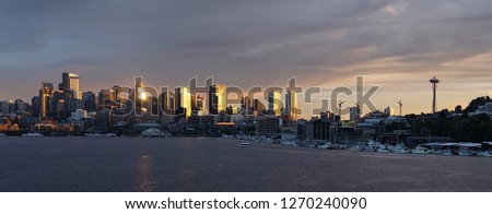 Seattle Skyline during sunset in Washington, United States of America.